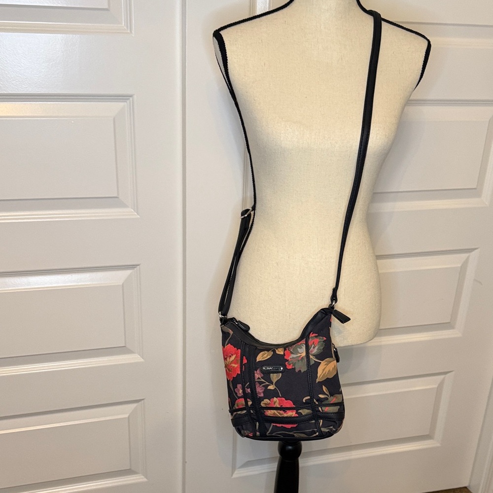 Floral Black Crossbody Bag with Adjustable Strap
